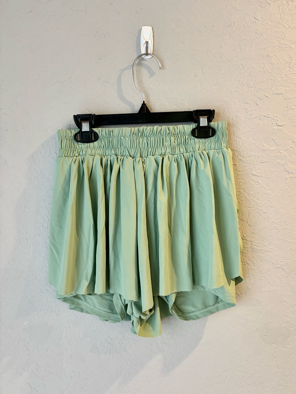 Amazon Light Green Smocked Waist Layered Flow Shorts